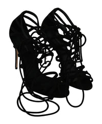 Dolce & Gabbana Black Suede Strap Stilettos Shoes Women's Sandals