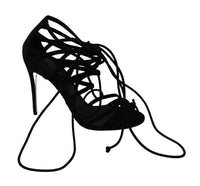 Dolce & Gabbana Black Suede Strap Stilettos Shoes Women's Sandals