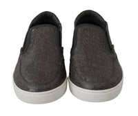 Dolce & Gabbana Gray Leather Flat Caiman Mens Loafers Men's Shoes