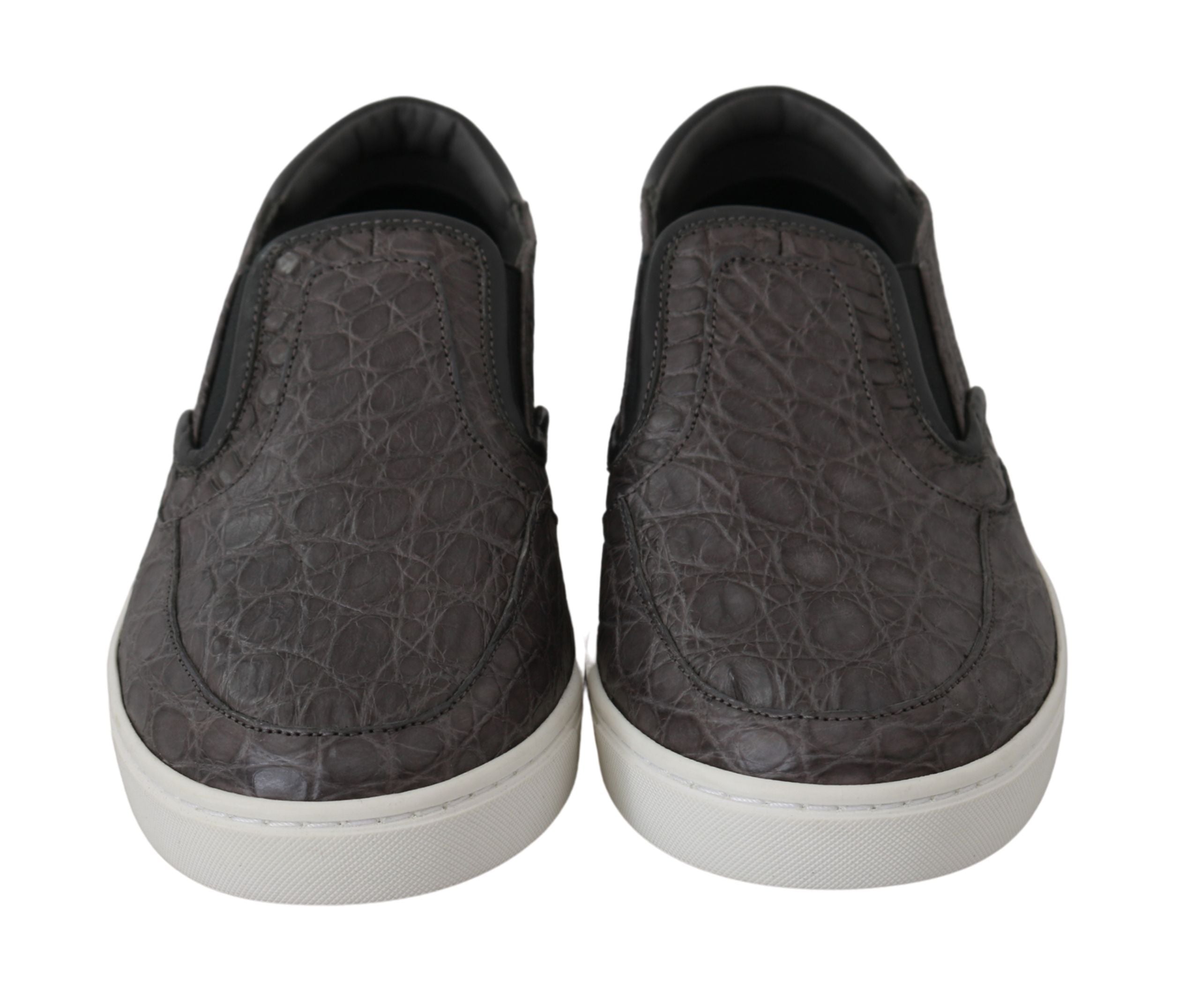 Dolce & Gabbana Gray Leather Flat Caiman Mens Loafers Men's Shoes