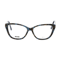 Moschino Eyeglasses Cat Eye Full Rim, Black Blue Havana Frame and Clear Demo Lenses Lens MOS5830EDC00
