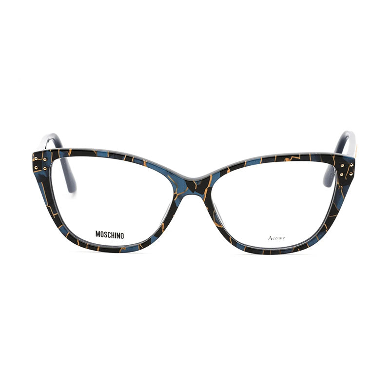 Moschino Eyeglasses Cat Eye Full Rim, Black Blue Havana Frame and Clear Demo Lenses Lens MOS5830EDC00