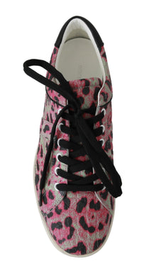 Dolce & Gabbana Pink Leopard Print Training Leather Flat Women's Sneakers