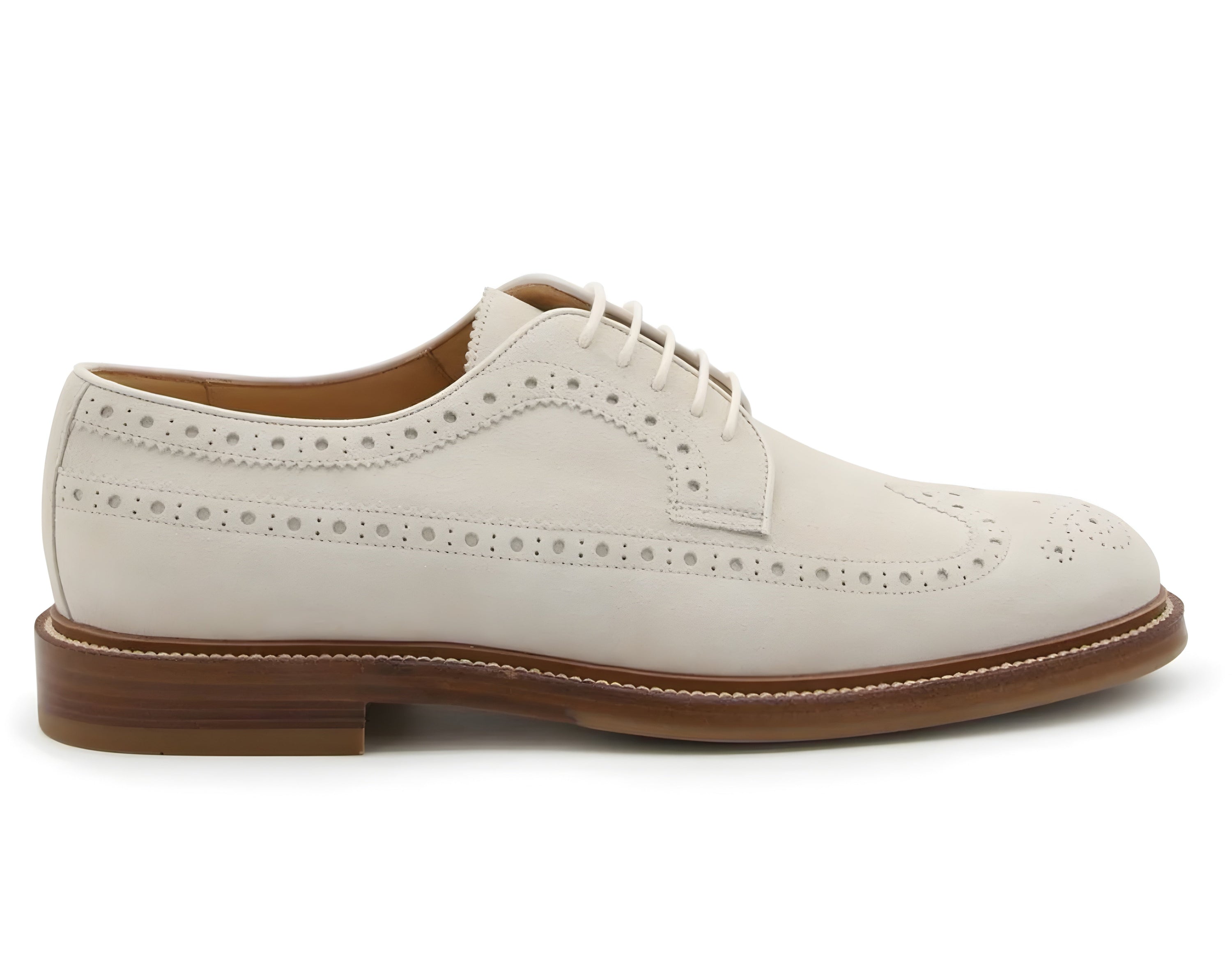 Brunello Cucinelli Light Beige/White Perforated-Embellished Lace-Up Derby Shoes