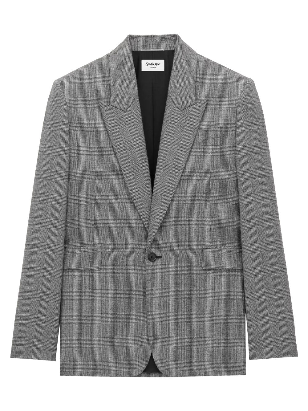 SAINT LAURENT PARIS Prince Of Wales Wool Flannel Jacket Women