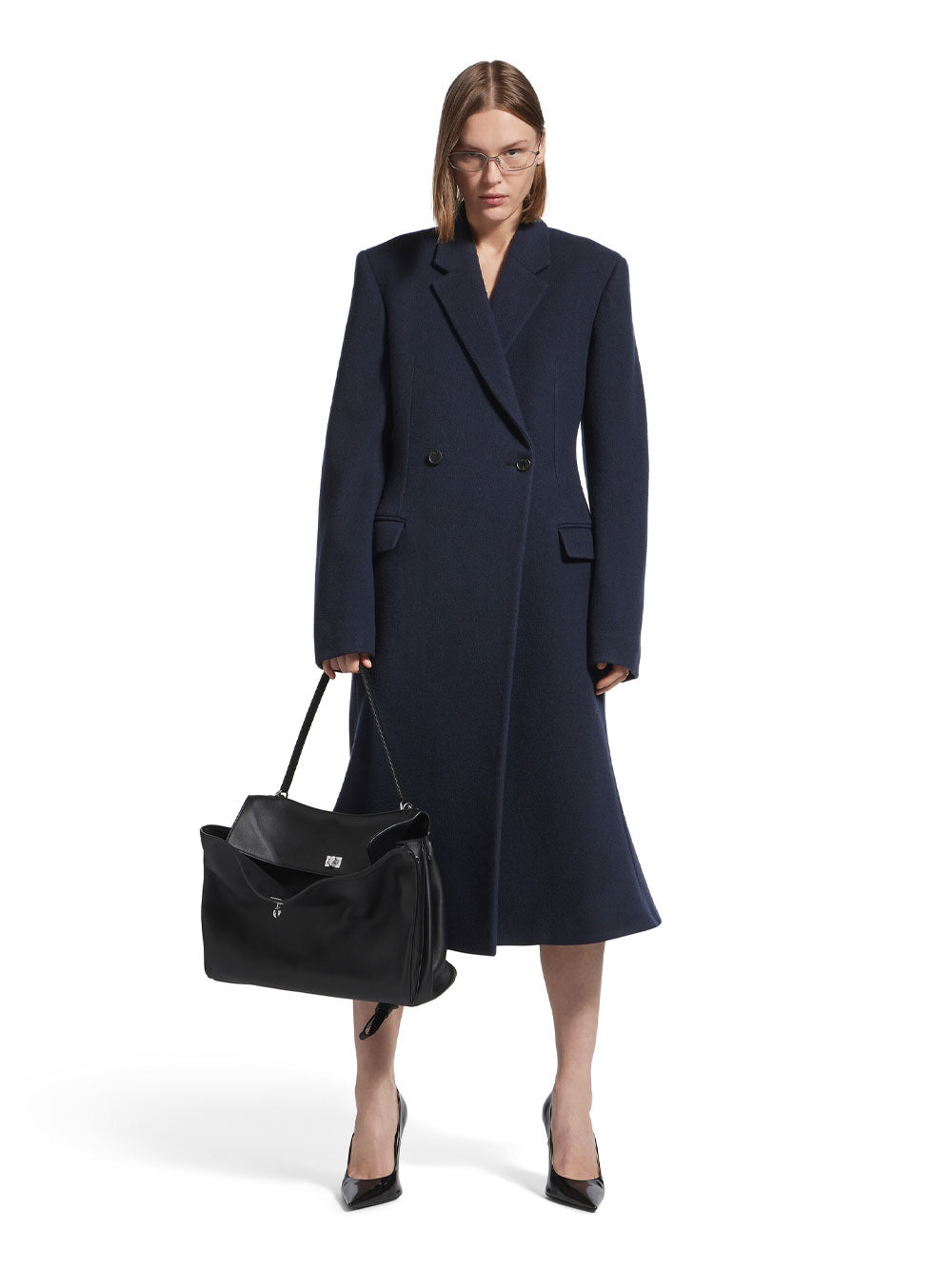 BALENCIAGA Godet Brushed Wool Midi Coat Women