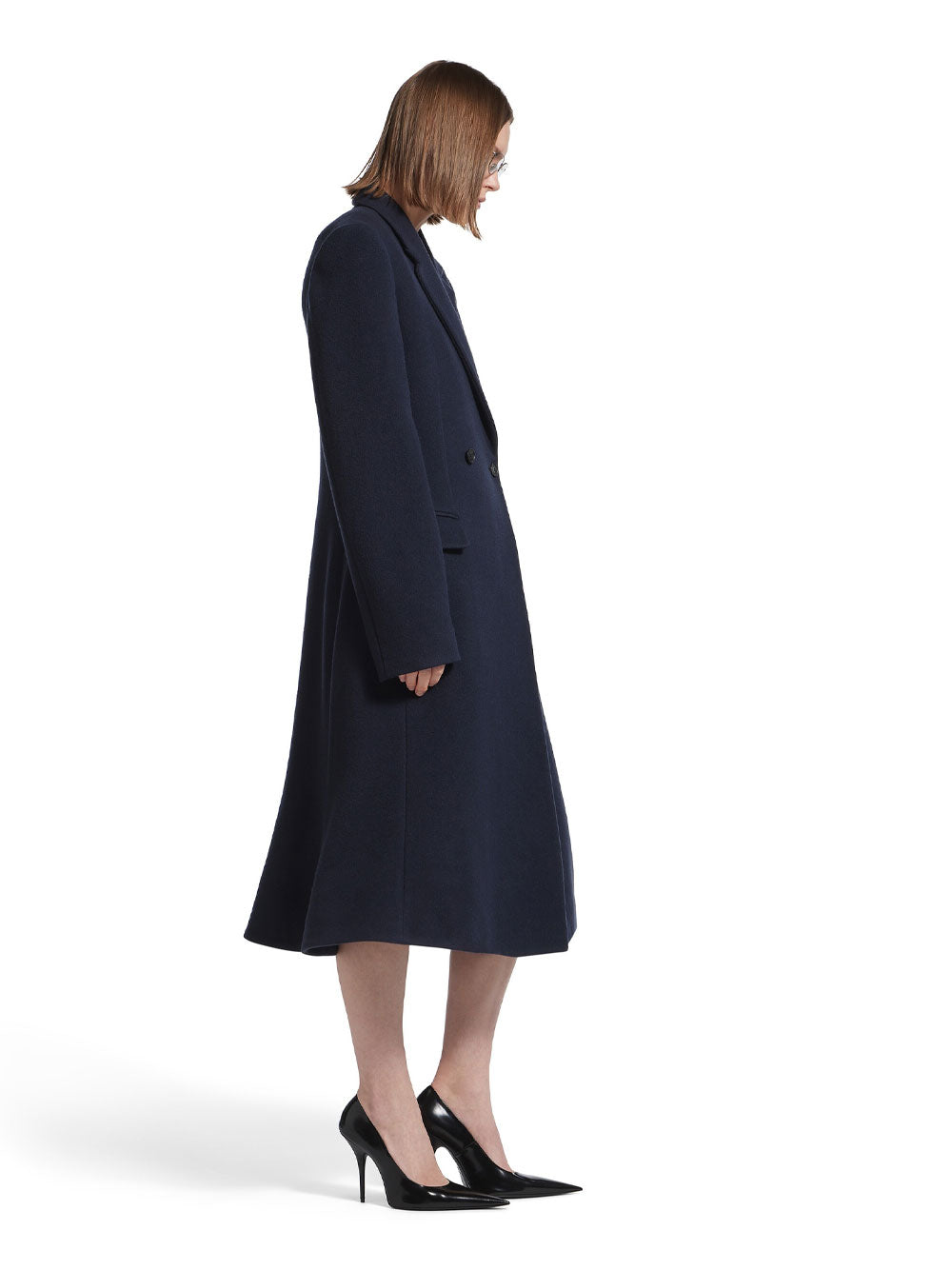 BALENCIAGA Godet Brushed Wool Midi Coat Women