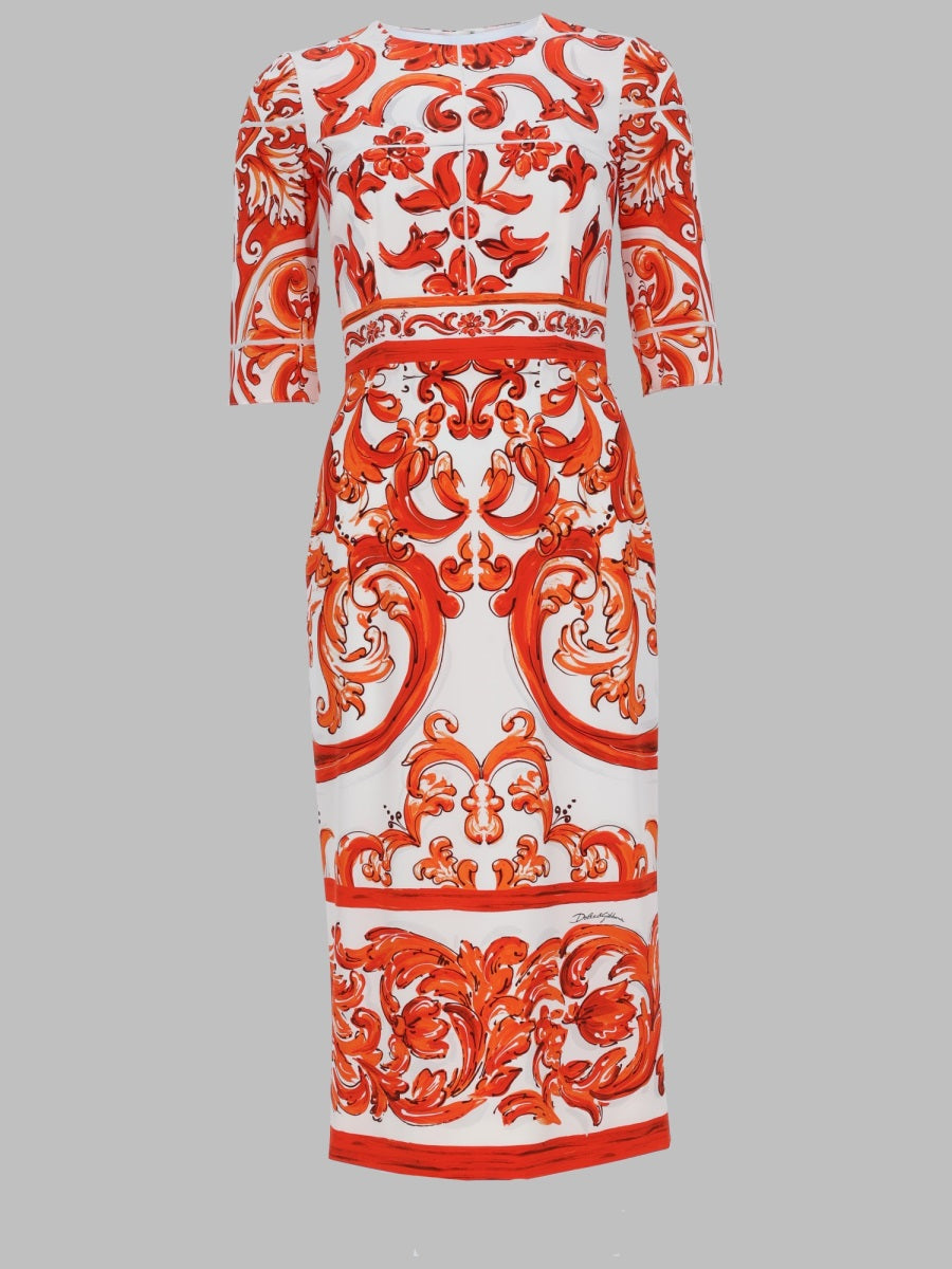 Dolce & Gabbana Women Abito In Charmeuse Stampa Maiolica