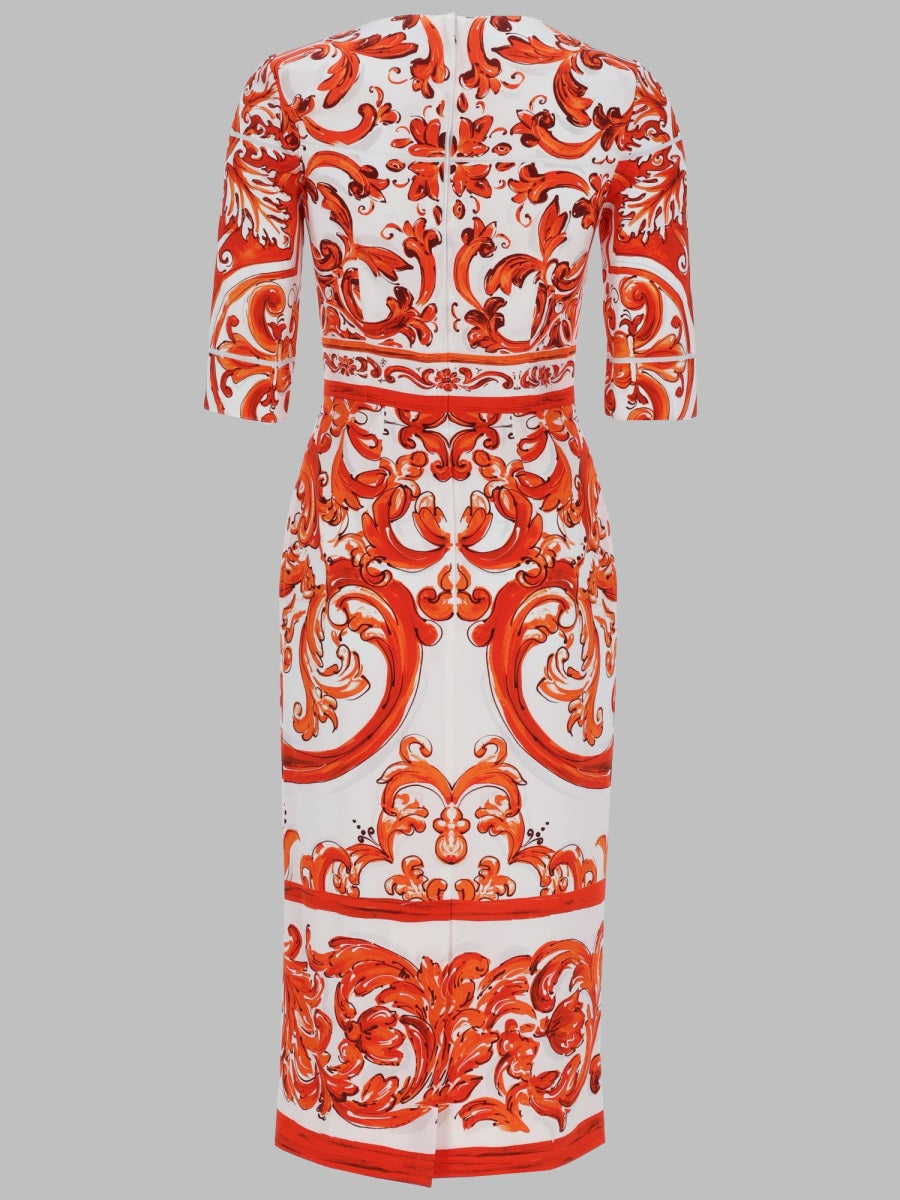 Dolce & Gabbana Women Abito In Charmeuse Stampa Maiolica