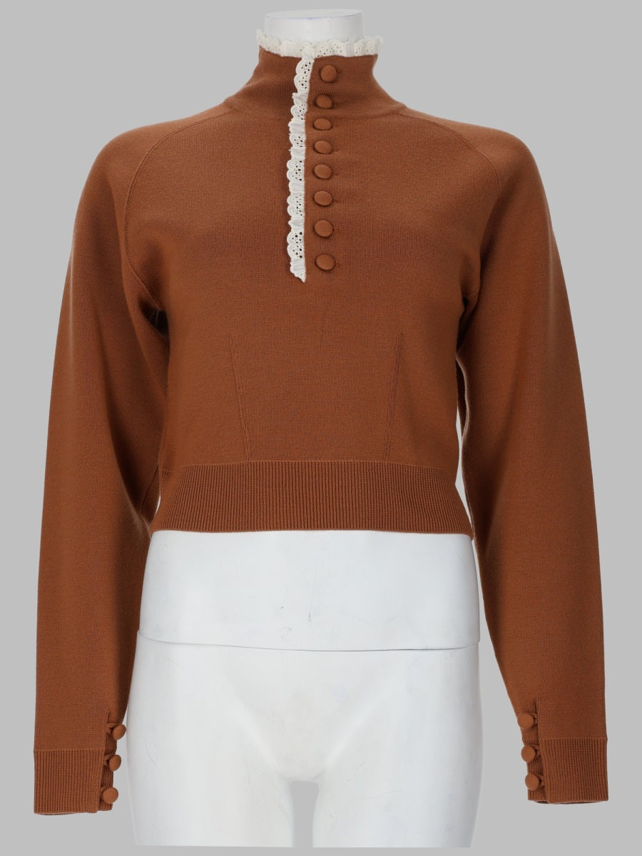 Chloé Women Pullover A Collo Alto In Maglia Di Lana E Pizzo