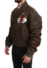 Dolce & Gabbana Brown Beaded Crown Skull Logo Men's Jacket