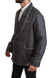 Dolce & Gabbana Navy Blue Patterned Double Breasted Coat Men's Jacket