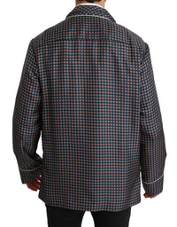 Dolce & Gabbana Navy Blue Patterned Double Breasted Coat Men's Jacket