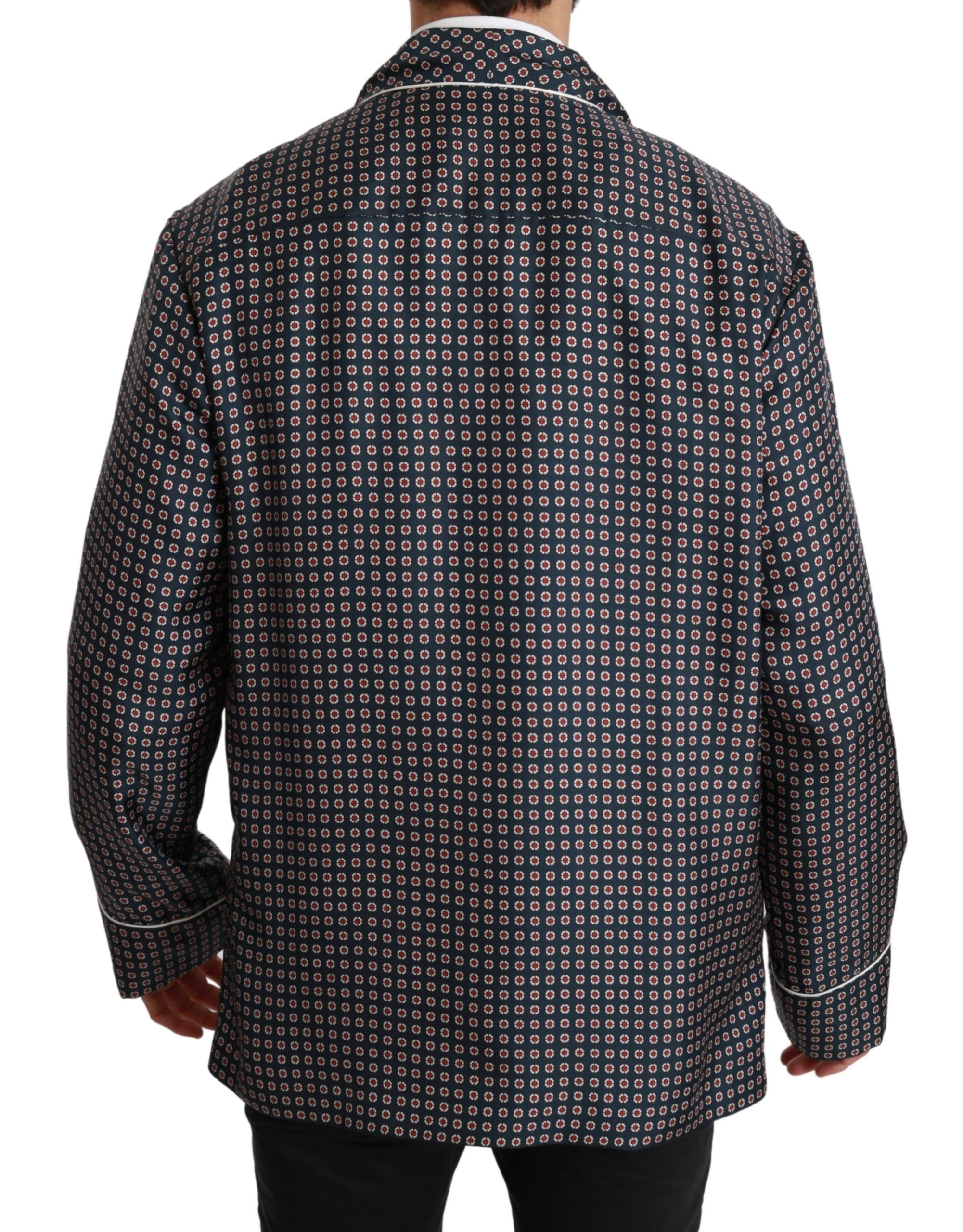 Dolce & Gabbana Navy Blue Patterned Double Breasted Coat Men's Jacket