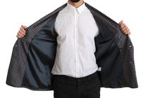 Dolce & Gabbana Navy Blue Patterned Double Breasted Coat Men's Jacket