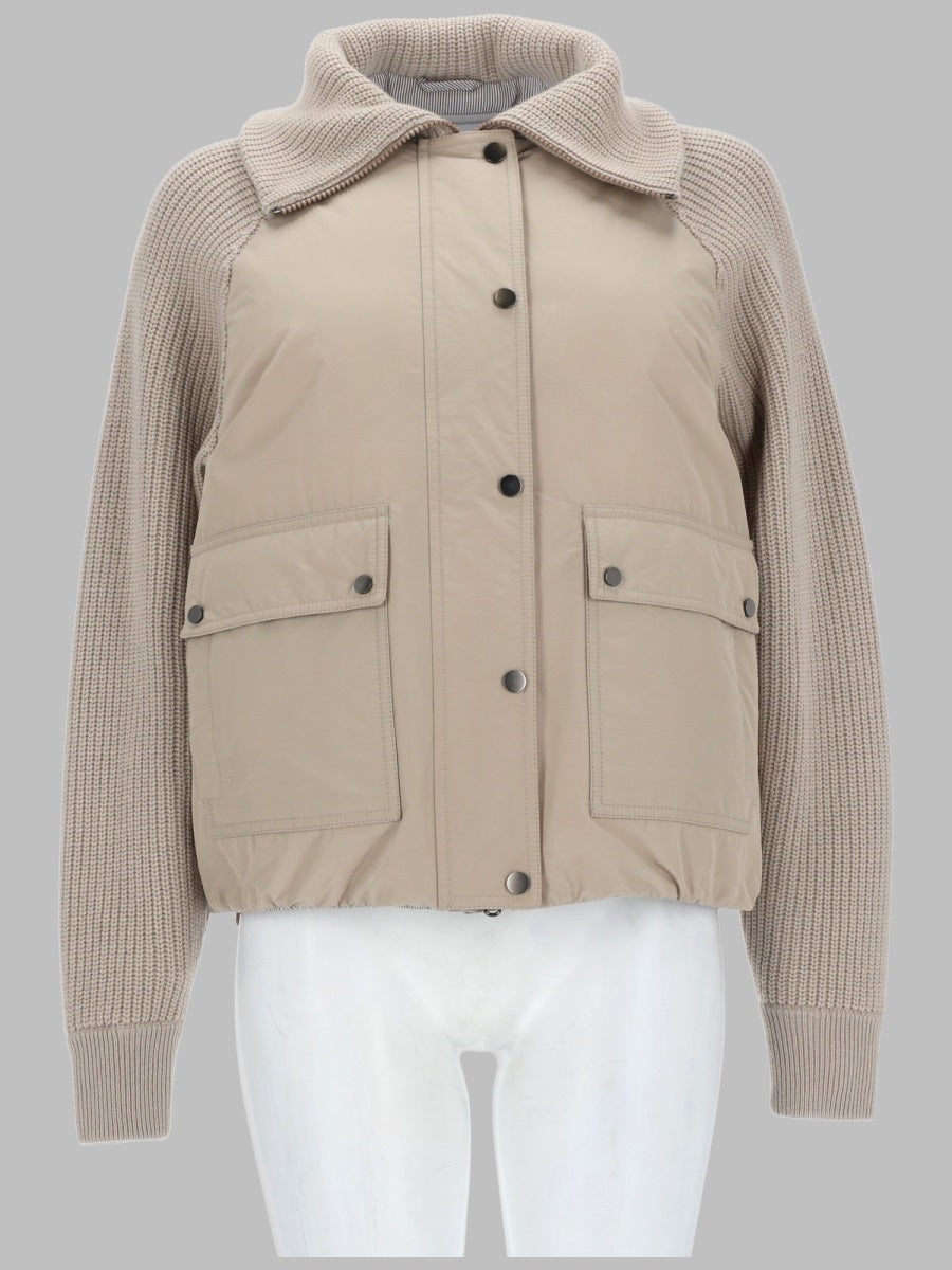 Brunello Cucinelli Women Piumino In Taffetà Di Cotone Techno E Maglia Di Lana Vergine, Cashmere E Seta