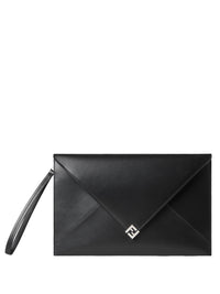 Fendi Men Large Ff Squared Leather Flat Pouch