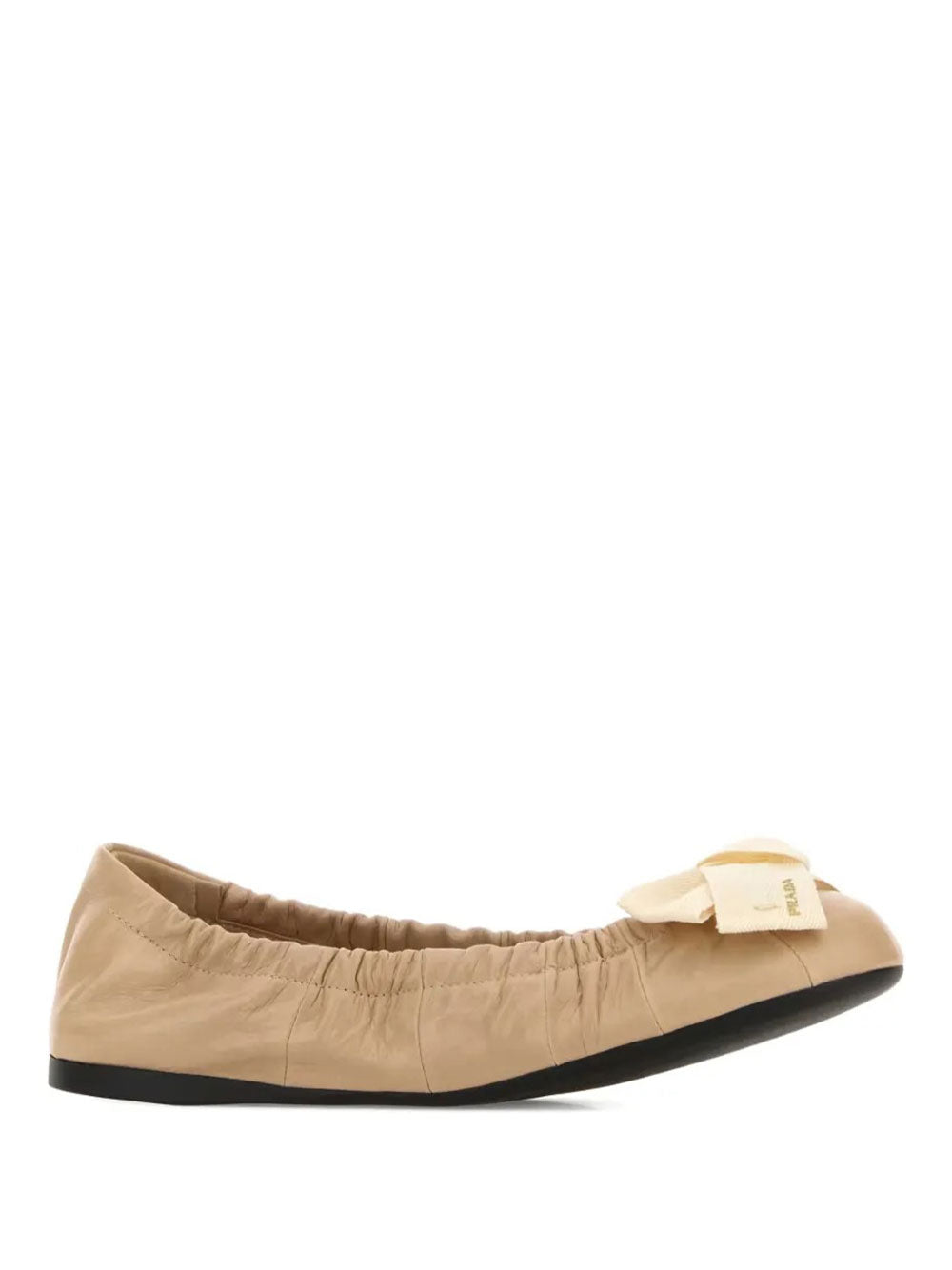 PRADA Bow-Detail Gathered Leather Ballerinas Women