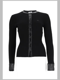 Courreges Women Cardigan A Coste Con Dettagli In Vinile
