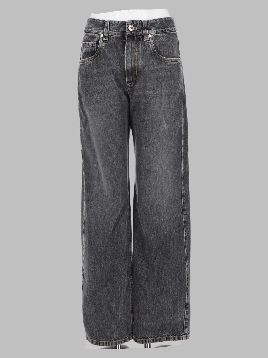 Brunello Cucinelli Women Pantalone "Contemporary Loose" In Denim Authentic Con Monile