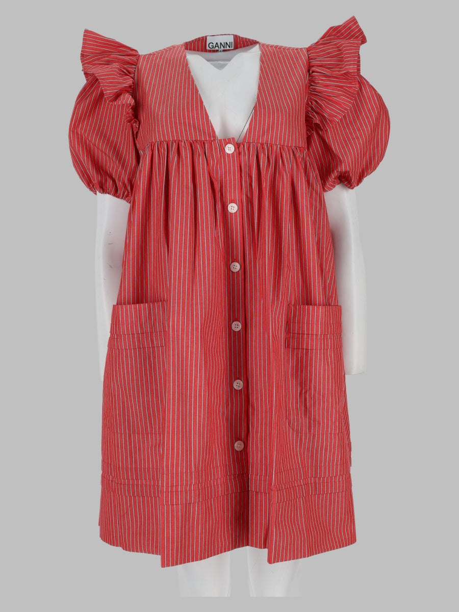 Ganni Women Mini Abito In Cotone A Righe