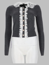 Self-Portrait Women Cardigan In Lana Con Colletto In Pizzo