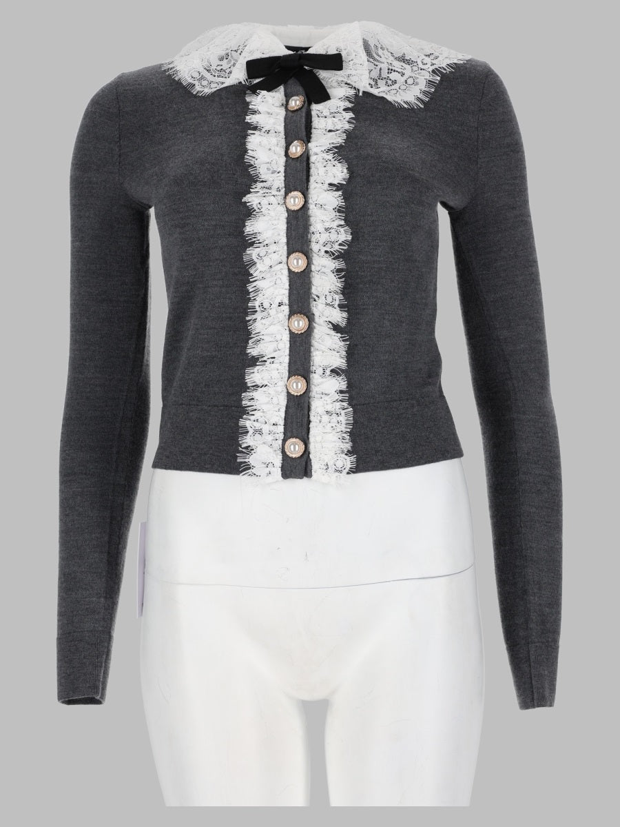 Self-Portrait Women Cardigan In Lana Con Colletto In Pizzo