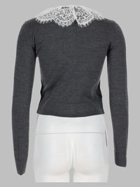 Self-Portrait Women Cardigan In Lana Con Colletto In Pizzo