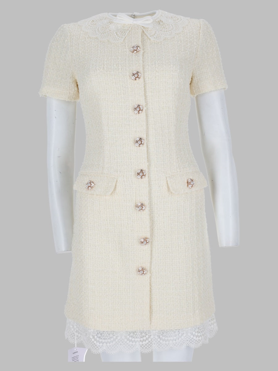 Self-Portrait Women Mini Abito Sartoriale In Bouclé Con Inserti In Pizzo