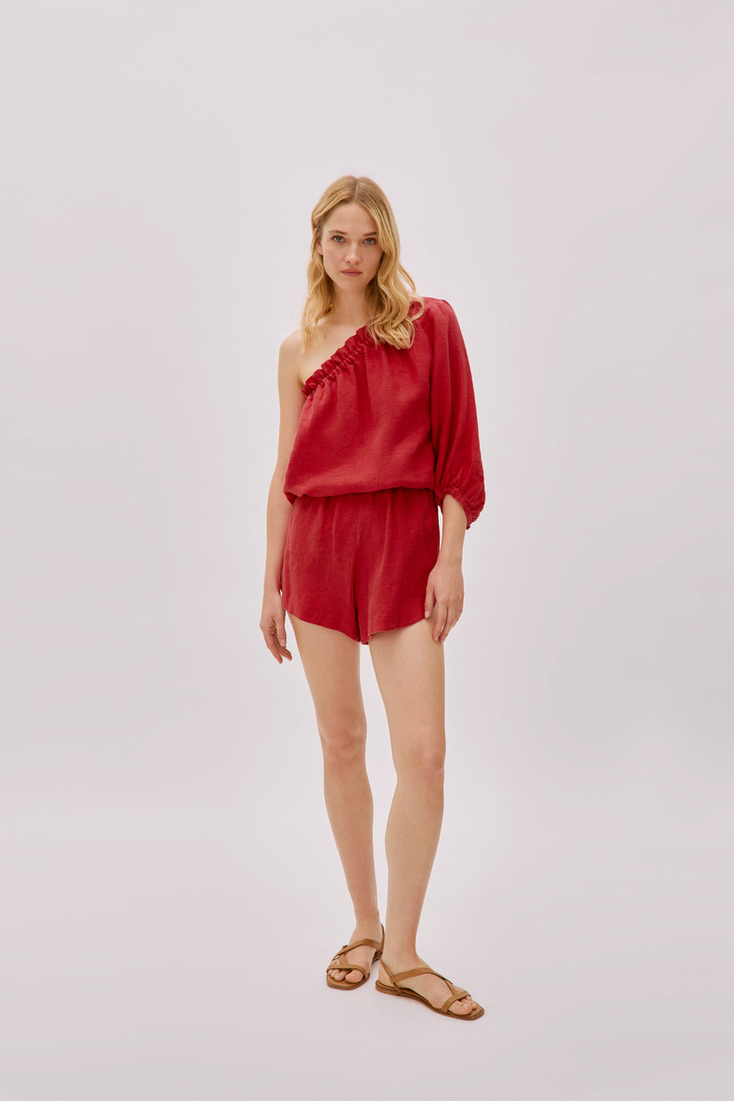 Capri Ecru Linen Shorts Regular 10 (M) Red