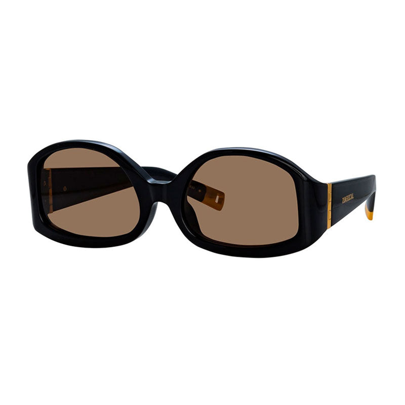 Jacquemus Sunglasses Geometric Full Rim, Shiny Black Frame and Brown Lens JAC/15C1