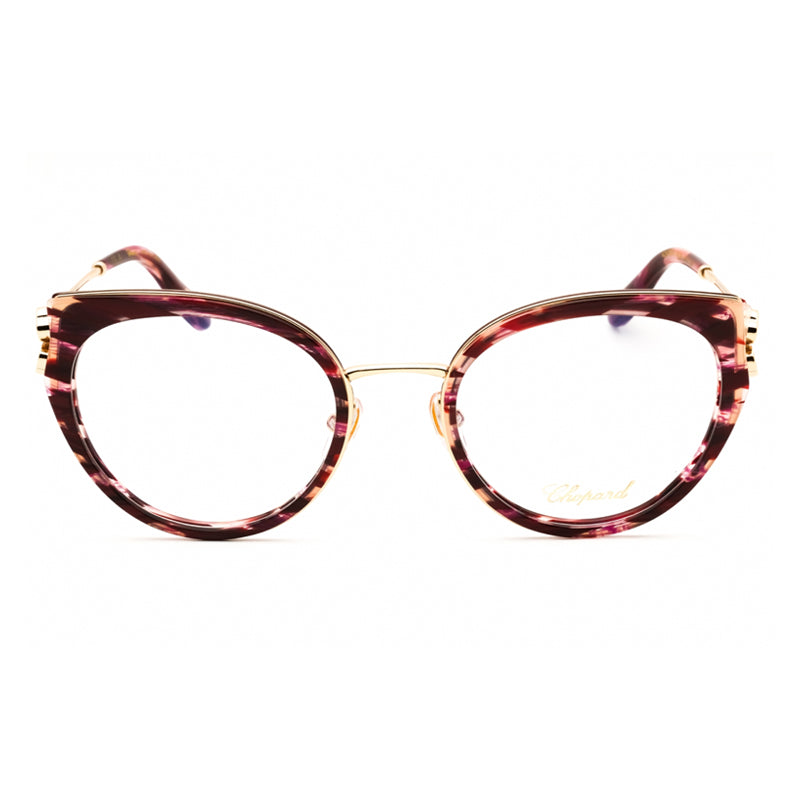 Chopard Eyeglasses Cat Eye Full Rim, Shiny Streaked Burgundy Frame and Clear Demo Lenses Lens VCH367V01G2