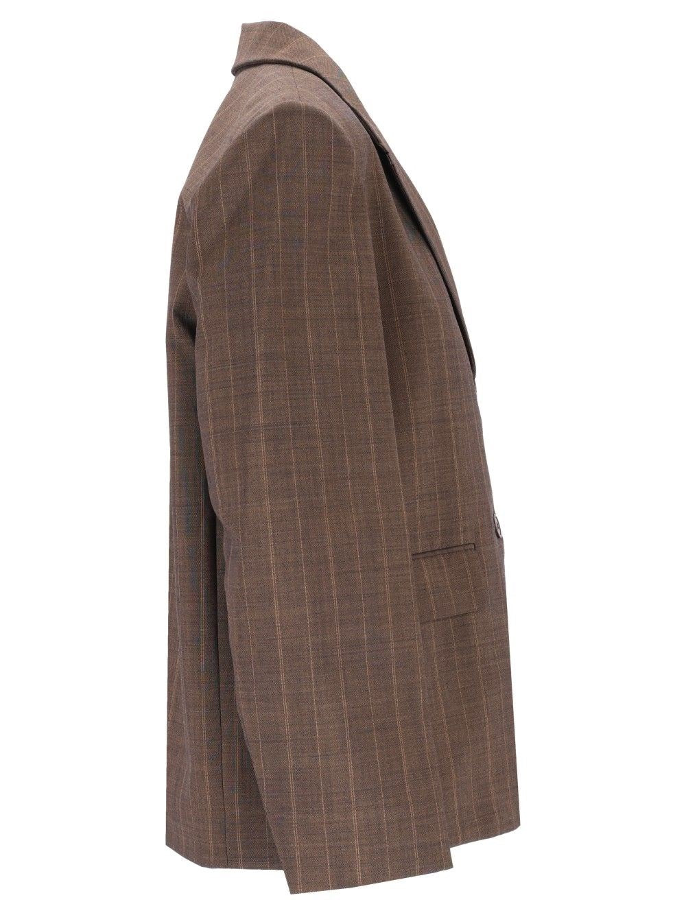 Ganni Women Brown Pinstriped Wool Blazer