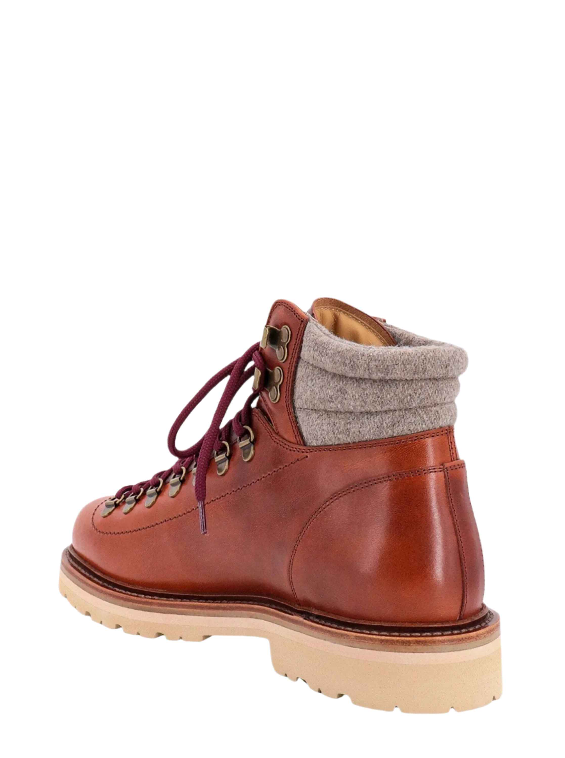 Brunello Cucinelli Smooth Leather Lace-Up Hiking Boots with Felt Collar