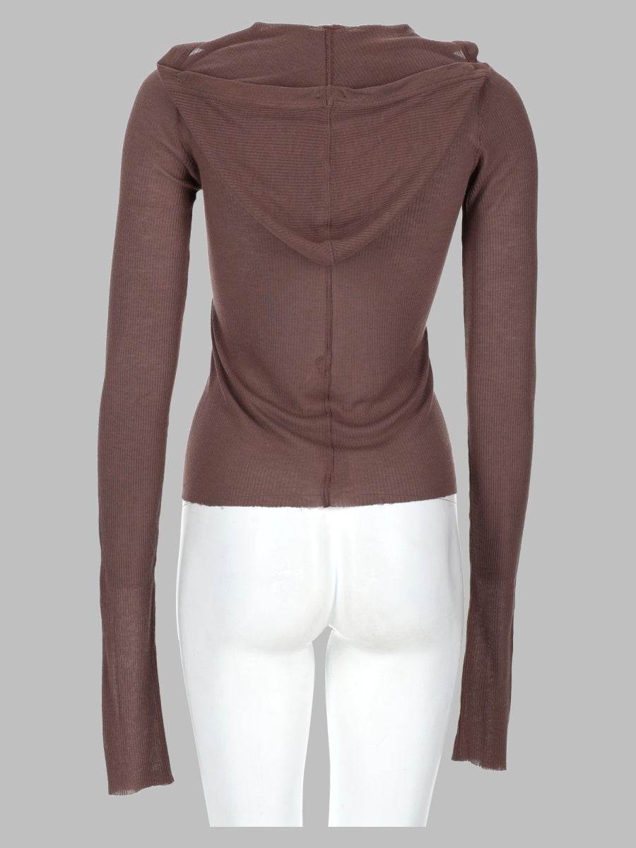 Rick Owens Women T-Shirt "Cropped Hooded Rib Ls T"