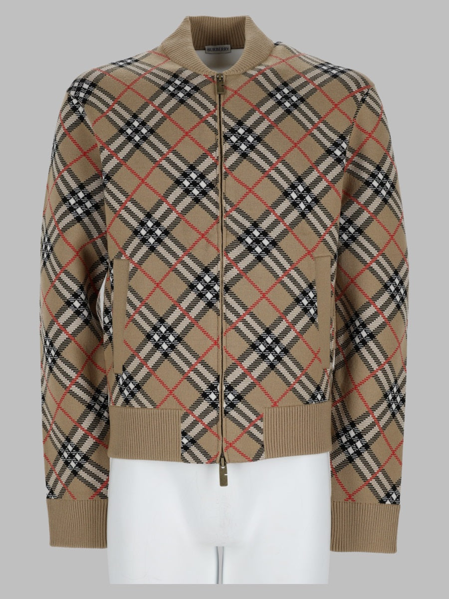 Burberry Men Maglia Con Zip E Stampa Check