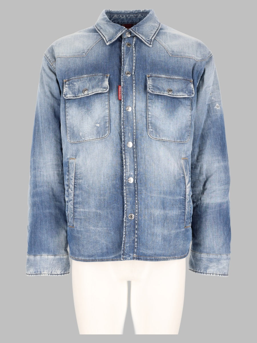 Dsquared2 Men Camicia In Denim “Medium Perfecto Puffy”