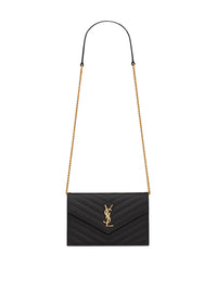 Saint Laurent Women Cassandre Envelope Chain Wallet In Grain De Poudre Leather