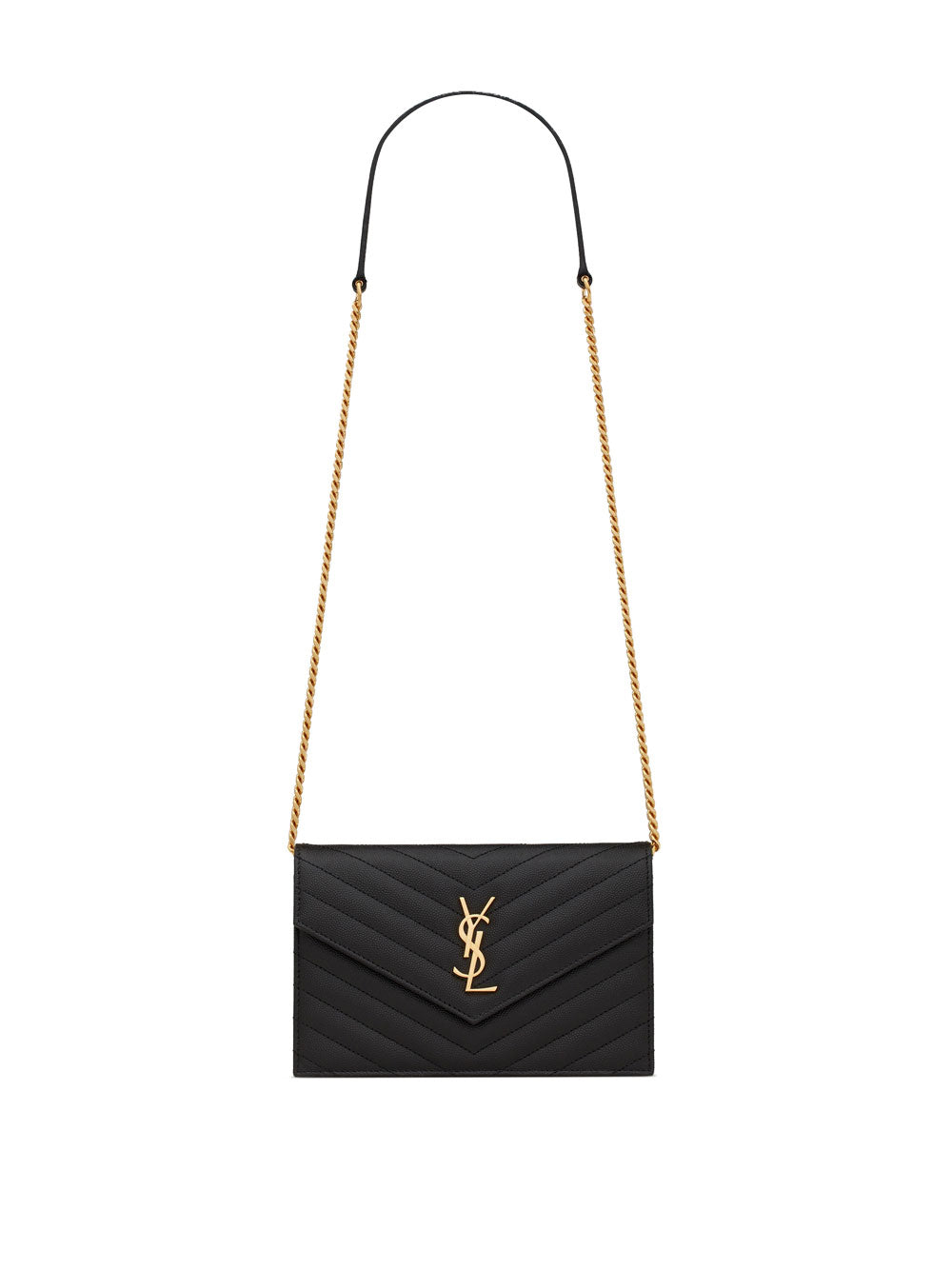 SAINT LAURENT PARIS Cassandre Envelope Chain Wallet In Grain De Poudre Leather Women