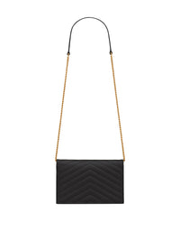 SAINT LAURENT PARIS Cassandre Envelope Chain Wallet In Grain De Poudre Leather Women