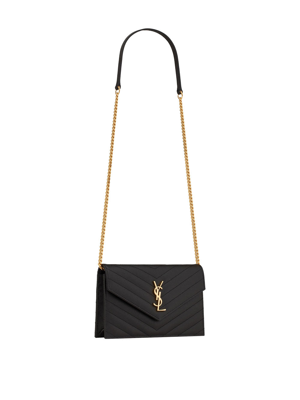 SAINT LAURENT PARIS Cassandre Envelope Chain Wallet In Grain De Poudre Leather Women