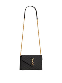 SAINT LAURENT PARIS Cassandre Envelope Chain Wallet In Grain De Poudre Leather Women