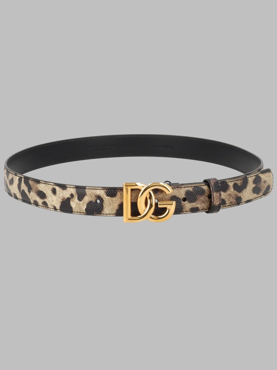 Dolce & Gabbana Women Cintura In Pelle Lucida Stampa Leo Con Logo Dg