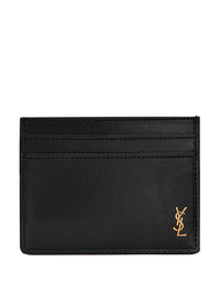 Saint Laurent Men Tiny Cassandre Credit Card Case In Shiny Leather