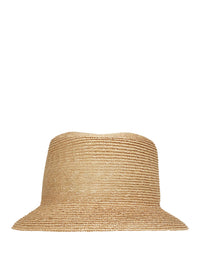 SAINT LAURENT PARIS Maglina Straw Bucket Hat With Cassandre Pin Women
