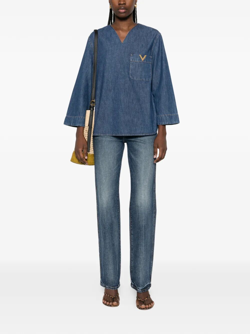 VALENTINO GARAVANI Valentino Garavani Women V-Neck Denim Shirt With Logo