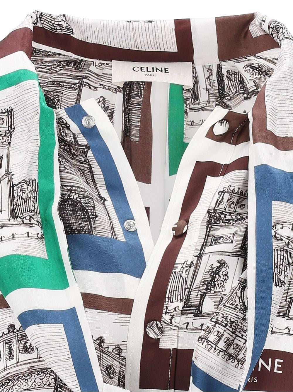 Celine Celine Women Printed Silk Tie-Neck Shirt