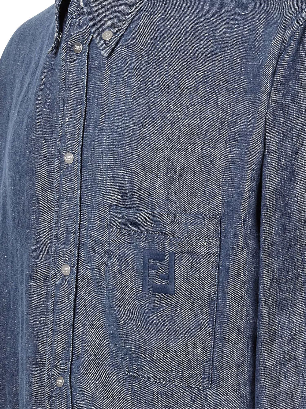 FENDI Comfort Fit Chambray Shirt With Ff Embroidery Women