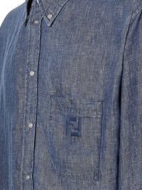 FENDI Comfort Fit Chambray Shirt With Ff Embroidery Women