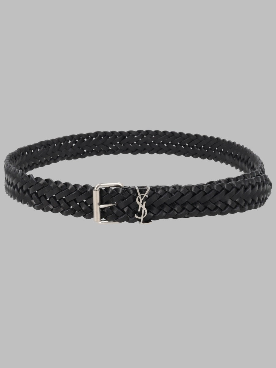 Saint Laurent Men Cintura Cassandre In Pelle Intrecciata